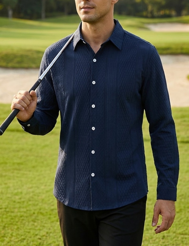 Men's Shirt Casual Shirt Button Up Shirt Jacquard Shirt Blue Black Green khaki Dark Blue Long Sleeve Plain Shirt Collar Casual Daily Buttons Clothing Apparel Elegant Fashion Casual 2026 - $29.99 –P12