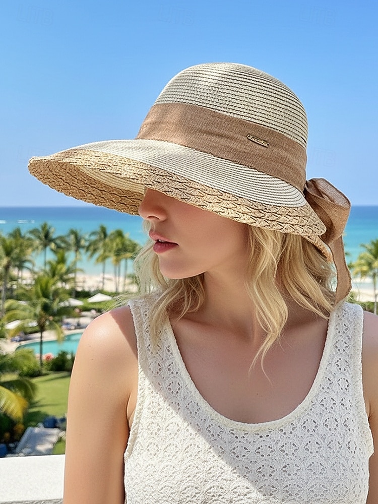 Sombrero de paja bohemio para mujer, ala ancha, varios colores, decoración con lazo, sombrero de playa ligero para verano, vacaciones, ropa informal para exteriores 2026 - $14.99 –P4