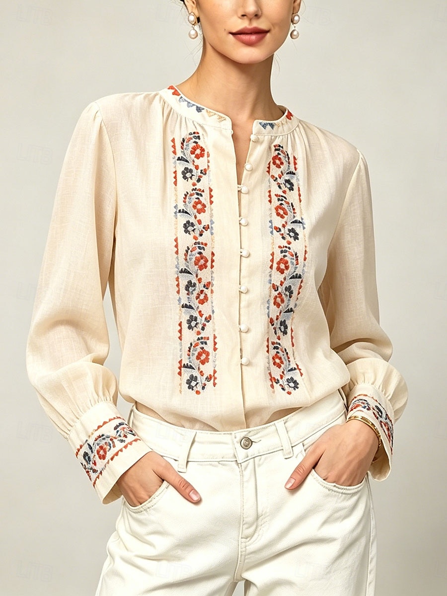 camisa de manga larga para mujer con bordado floral 2026 - $41.99 –P6