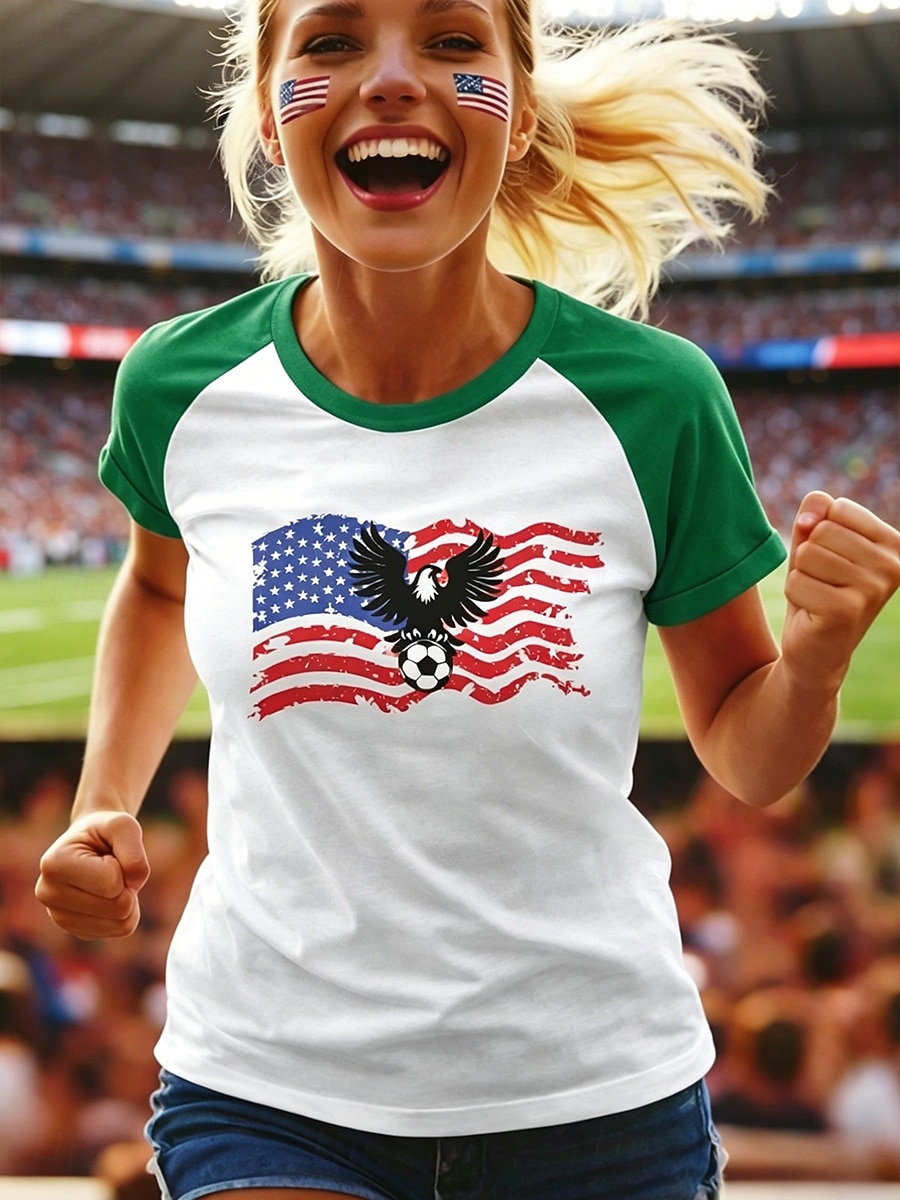 Soccer Women's T Shirt Color Block Print Graphic Abstract Stylish Casual Short Sleeve Crew Neck Regular Tops Casual Daily Blue Black Red Green Summer Spring 2026 - $21.99 –P3