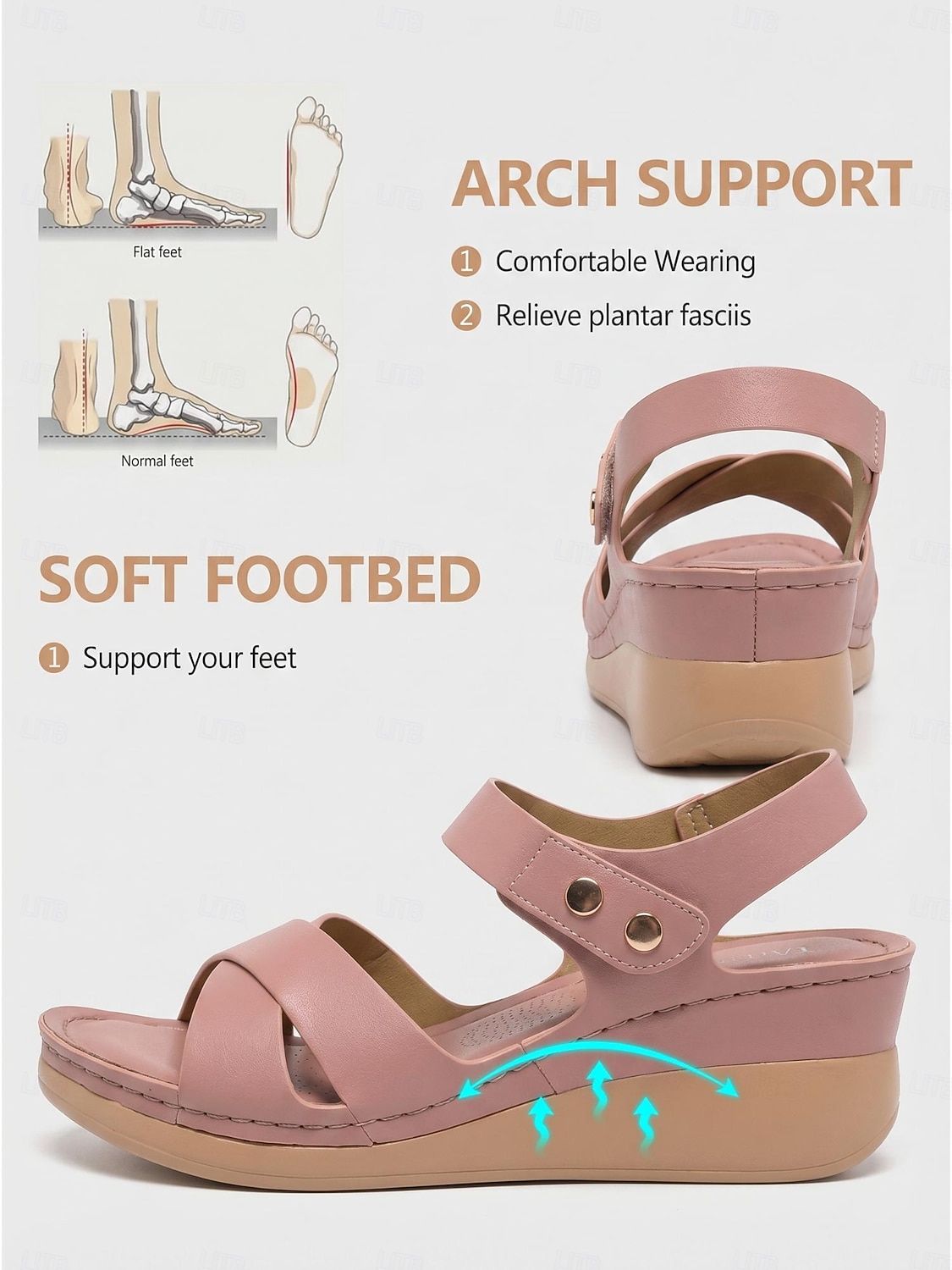 Women's Pink Arch Support Wedge Sandals – Light Weight Cross Strap Comfort Sandals, Adjustable Cushioned Summer Shoes for Walking, All-day Comfort & Daily Wear 2026 - $34.99 –P2