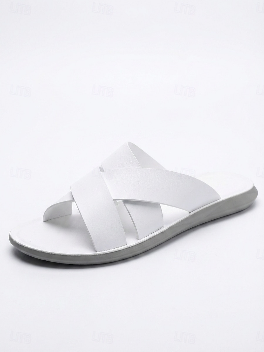 Men's White Cross Strap Slide Sandals Lightweight Soft Sole Casual Summer Slippers Comfortable Open-Toe Footwear for Men, Island & Cruise Getaways, Beach Walks and Resort Leisure 2026 - $34.99 –P5