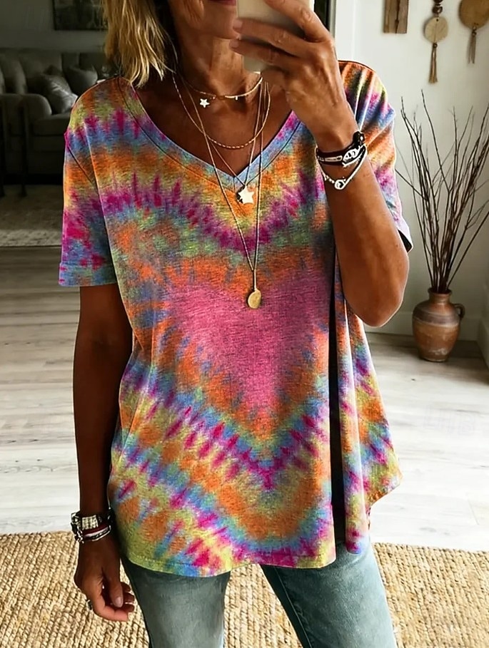 Mulheres Camiseta Imprimir Floral Gráfico Plantas Vintage à moda Clássico Manga Curta Decote V Tops longos Diário Final de semana Azul Laranja + Verde Branco Amarelo Rosa Verão Primavera de 2026 por $8.49 –P5