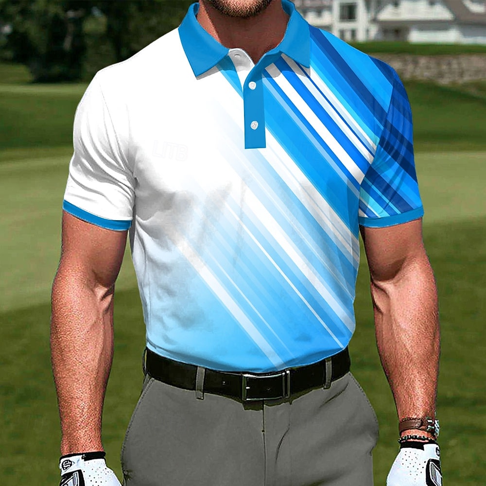 Per uomo Geometrico Golf Polo Sportivi Manica Corta Magliette polo Camicie con Colletto Casual Athleisure Stampa 3D Bottoni Primavera & Estate Blu azzurro cielo Rosso del 2026 a $22.99 –P2