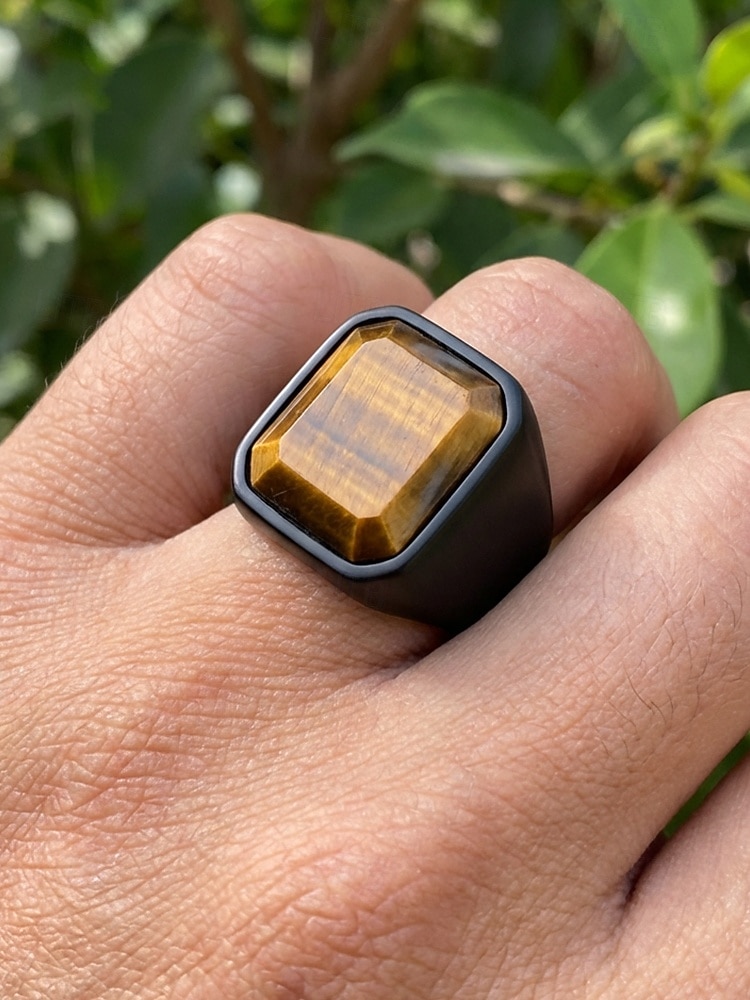 Herrenring im Boho-Stil aus Edelstahl mit Naturstein, Statement-Siegelring in verschiedenen Größen für den Alltag, Strandurlaub und Resort-Look 2026 - $14.99 –P5