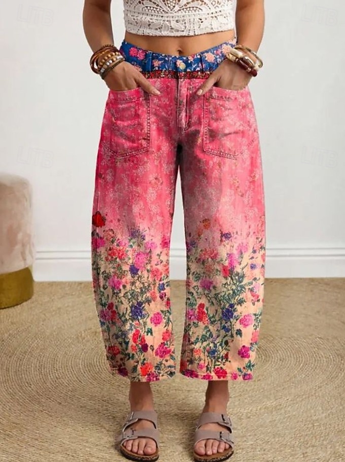 Per donna Gamba larga Chinos Pantaloni Eleganti Pantaloni Corti Vacanza Vintage Essenziale Lunghezza alla caviglia Vita Alta Floreale Grafico Fascia Elastica Stampato Comodo Comodità Traspirabilità del 2026 a $44.99 –P3