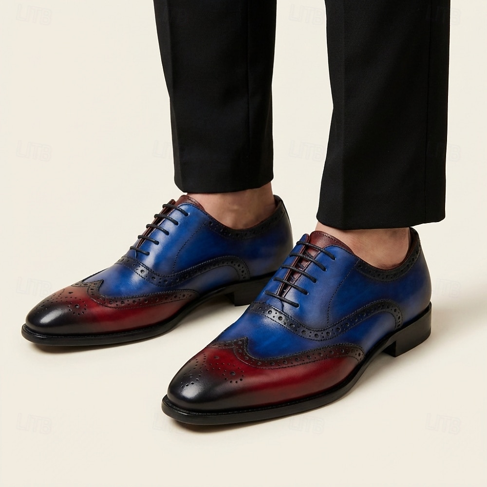 Men's Yellow and Green Wingtip Oxford Shoes with Brogue Detail and Colorblock Design, Vintage Statement Dress Shoes for Stylish Men, Ideal for Weddings, Parties, Banquets and Fashion Events 2026 - $94.99 –P8