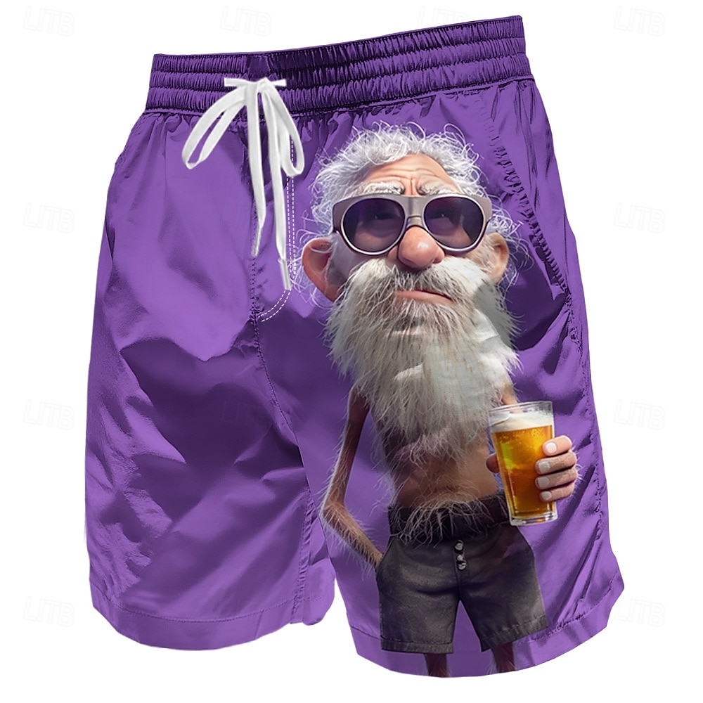 Herr Rolig Öl Gammal man Badshorts Boardshorts Medium Midja Retro / vintage Utomhus Semester Vardag Sidfickor Mesh foder Elastisk dragsko i midjan Designer Kläder 2026 - $20.99 –P6