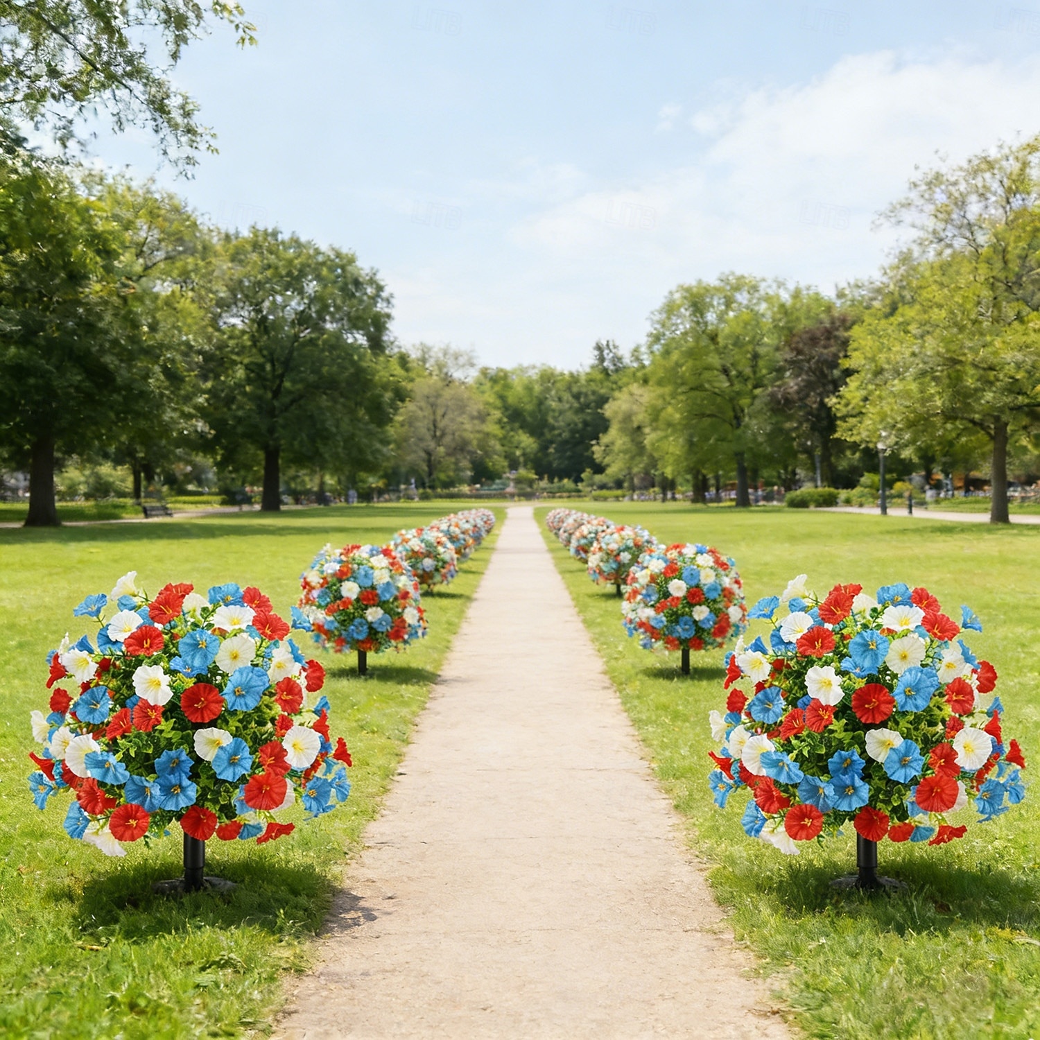 Estaca de flores artificiais patrióticas de 22 polegadas, vermelha e branca. &jardim de glória-da-manhã azul &Decoração de jardim para o Dia da Independência &Dia da Memória, resistente aos raios UV, de 2026 por $27.99 –P8