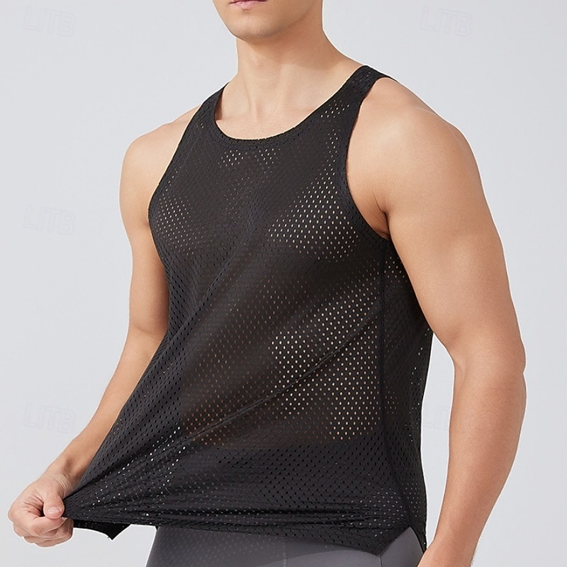 Herre Ensfarget Treningstank topp Singlet til jogging Gymtopp Sommer Vår Netting Ermeløs Hurtigtørkende Komprimering Fukttransport Pustende Treningsøkt Løp Vandring Jogge Blå Svart Hvit Sports 2026 - $16.99 –P12