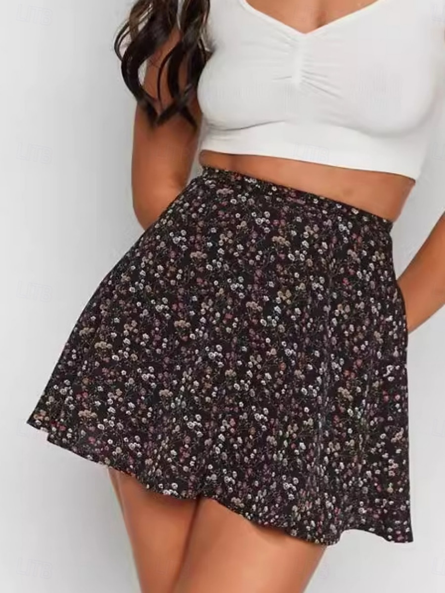 Damskie Spódnica wakacyjna Moda Codzienny Mini Wysoka talia Spódnice Kwiatowy Nadruk Średnio elastyczny Codzienny Ulica Niebieski Czarny Żółty Czerwony Lato 2026 - $17.99 –P1