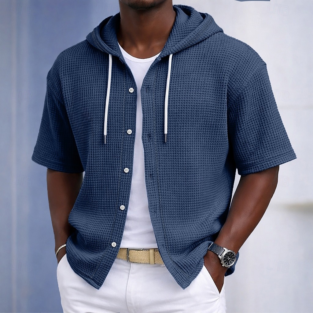Herren Hemd Waffelhemd Freizeithemd Knopfhemd Schwarz Weiß Hellgrün Marineblau Purpur Kurzarm Einfarbig Einfach Mit Kapuze Lässig Täglich Fronttasche Bekleidung Elegant Mode Lässig 2026 - $30.99 –P5