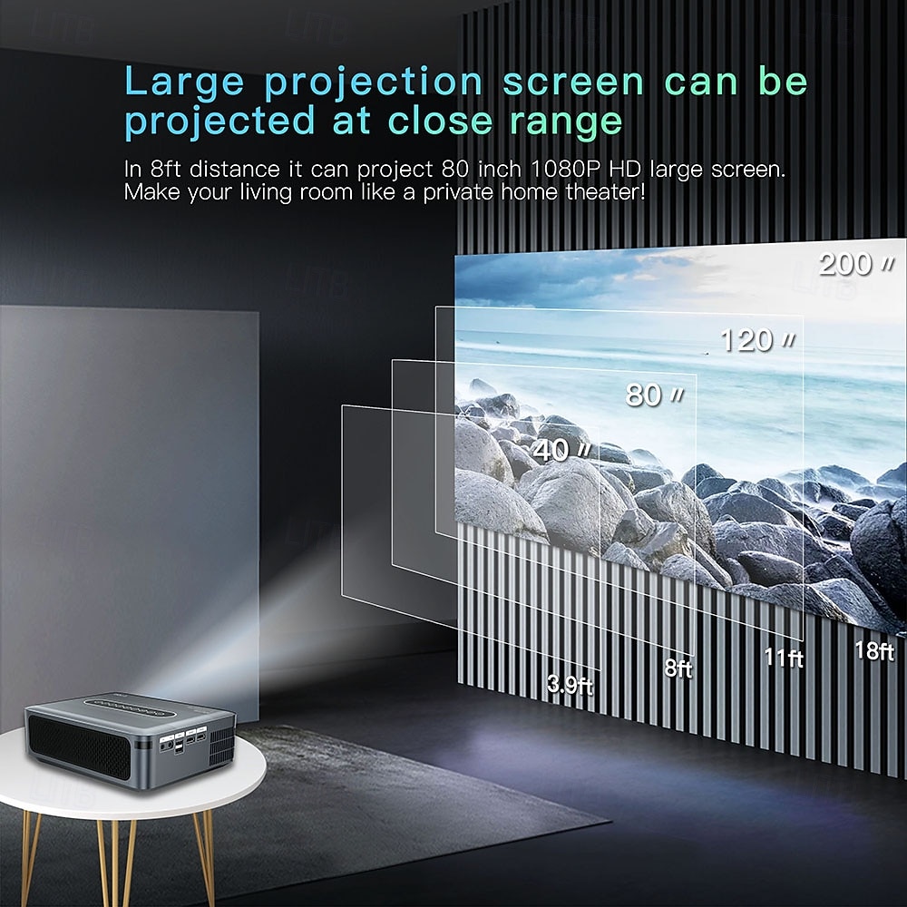 Videoproiettore intelligente con supporto nativo 1080p, decodifica 8K, sistema operativo Android 9.0, Wi-Fi dual band 5G, HDR 10+. &Proiettore audio Dolby per i Mondiali di calcio del 2026, per del 2026 a $278.49 –P7