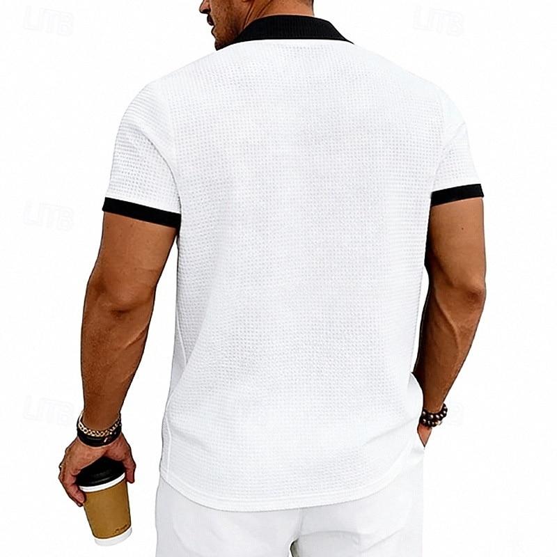 Per uomo Maglia da golf Polo a Maglia Waffle Casuale Affari Classico Manica Corta Moda Moderno Tinta unica A righe Blocco di colore Bottoni Primavera & Estate Estate Primavera Vestibilità regolare del 2026 a $20.99 –P3
