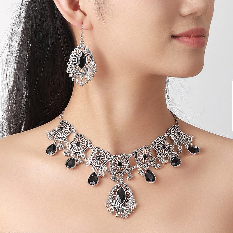 Jewelry Set Two-piece Suit Chrome 1 Necklace Earrings Women's Vintage Fashion Jewelry Set For Party Evening Wear 2026 - $28.99 –P2