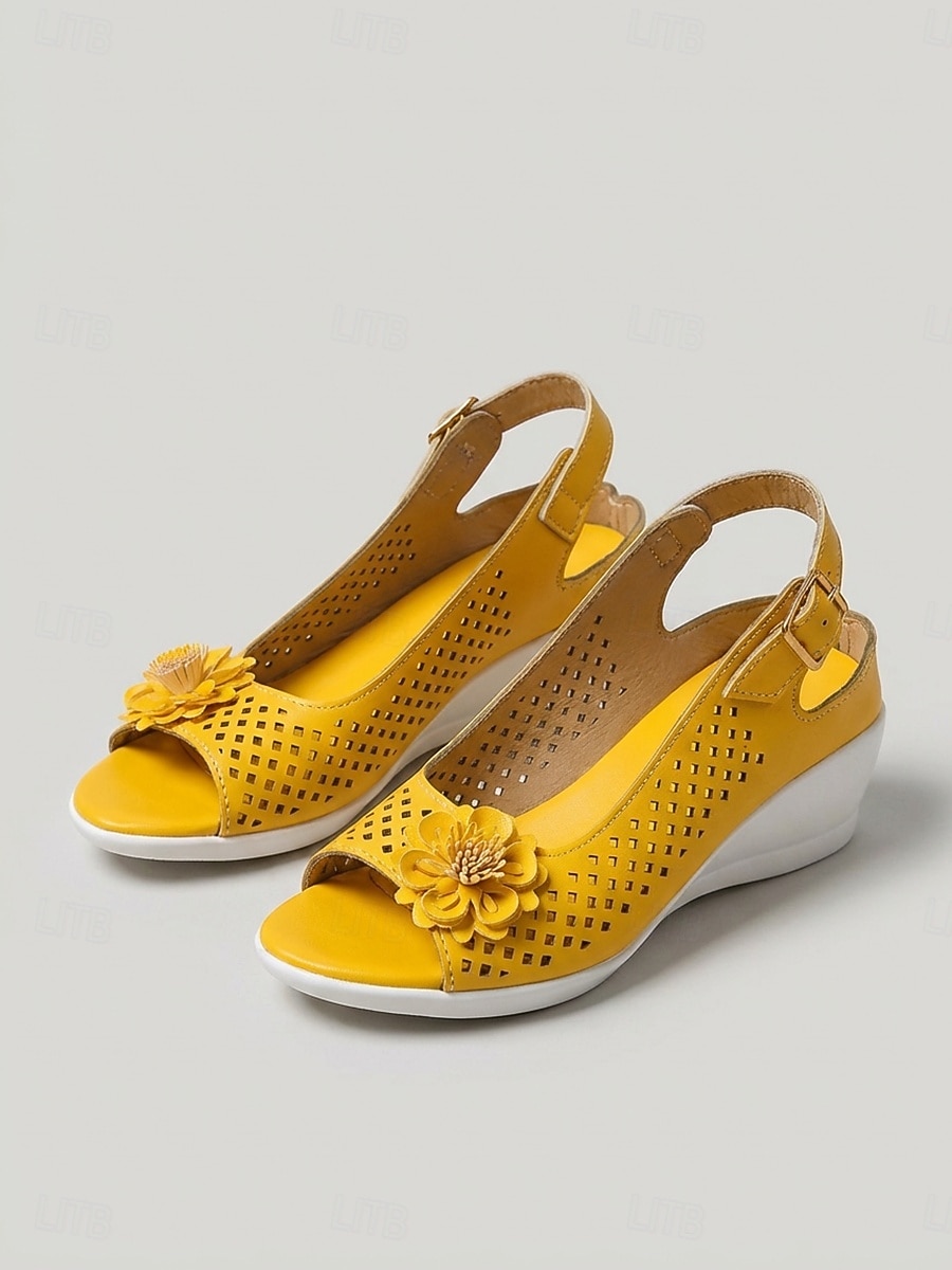 Women's Yellow Wedge Sandals – Breathable Open Toe Casual Sandals with Floral Detail for Garden, Travel, Vacation & Daily Wear 2026 - $29.99 –P1