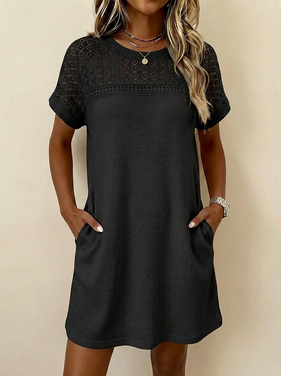 Mulheres Minivestido Vestido de renda Vestido Waffle Vestido T shirt Básico Clássico Diário Férias Normal Tecido Manga Curta Gola Redonda Preto Branco Rosa Damasco Verão Primavera de 2026 por $27.99 –P2