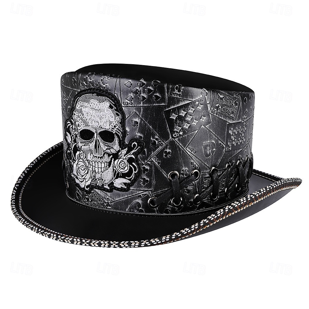 Punk & Gothique Médiéval Steampunk Haut-de-forme Médecin de la peste Fleuri Crâne Déguisement Homme Fantaisie Halloween Carnaval Performance LARP Foire de la Renaissance Adulte Chapeau de 2026 ? $34.99 –P7