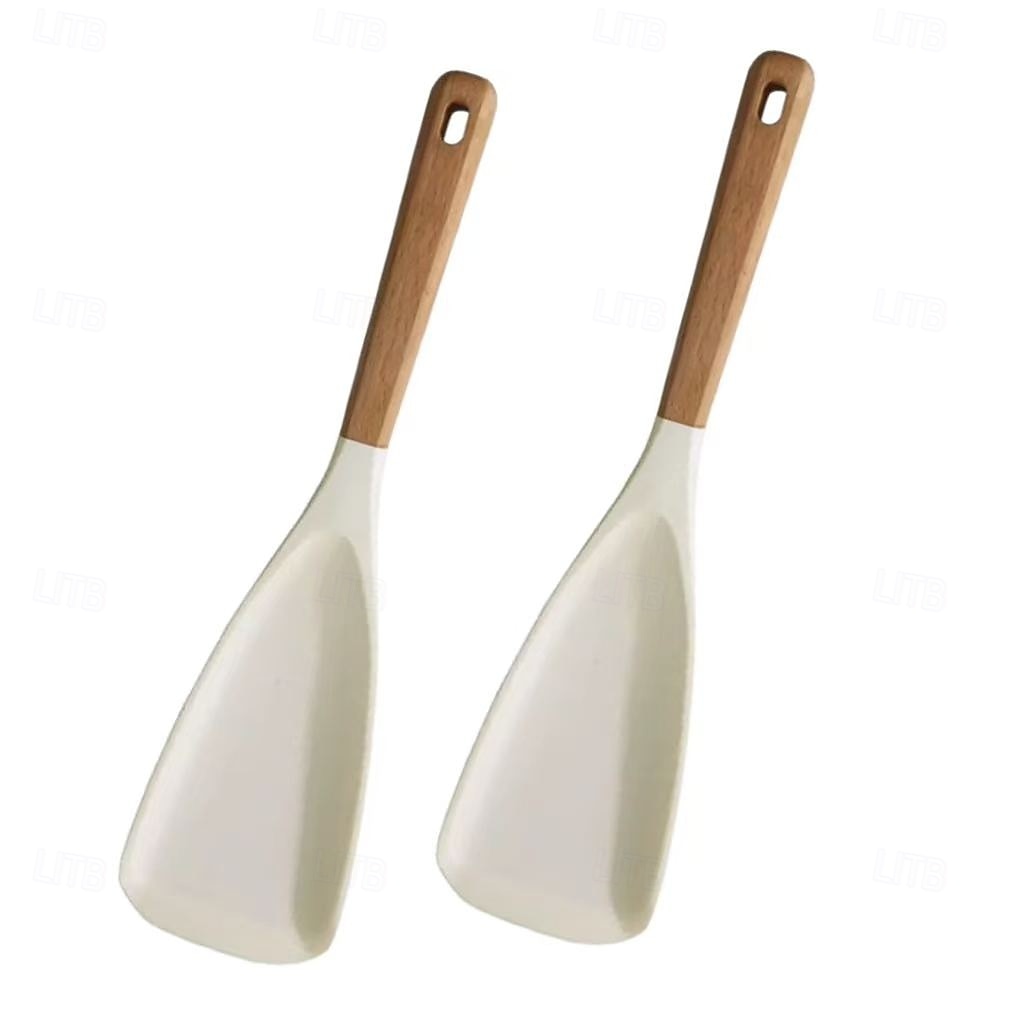 Sada 2/3 lžic na vaření na nepřilnavé pánve, žáruvzdorné matné silikonové náčiní s dřevěnými rukojeťmi, ideální pro míchání, nabírání, vaření a servírování, odolné kuchyňské náčiní pro domácnost a 2026 - $15.99 –P5