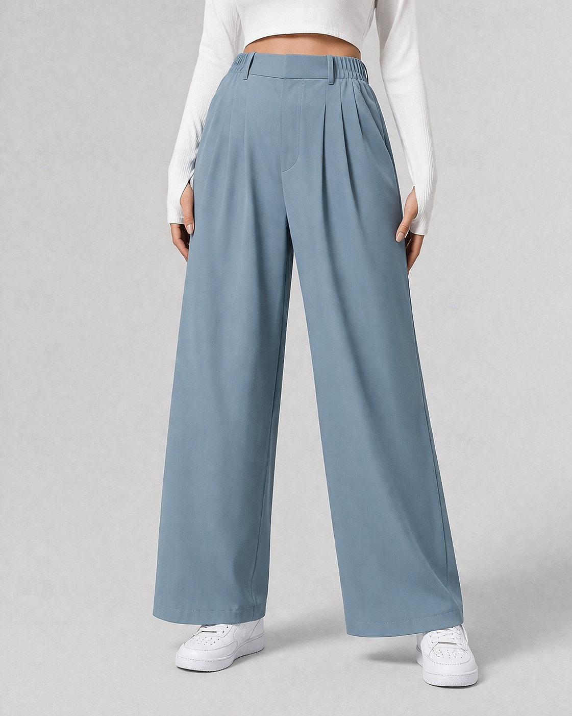 Women's Waffle Wide Leg Chinos Vacation Full Length High Waist Comfort Micro-elastic Daily Blue Depression Green Apricot Black Spring Loose Fit 2026 - $22.99 –P6