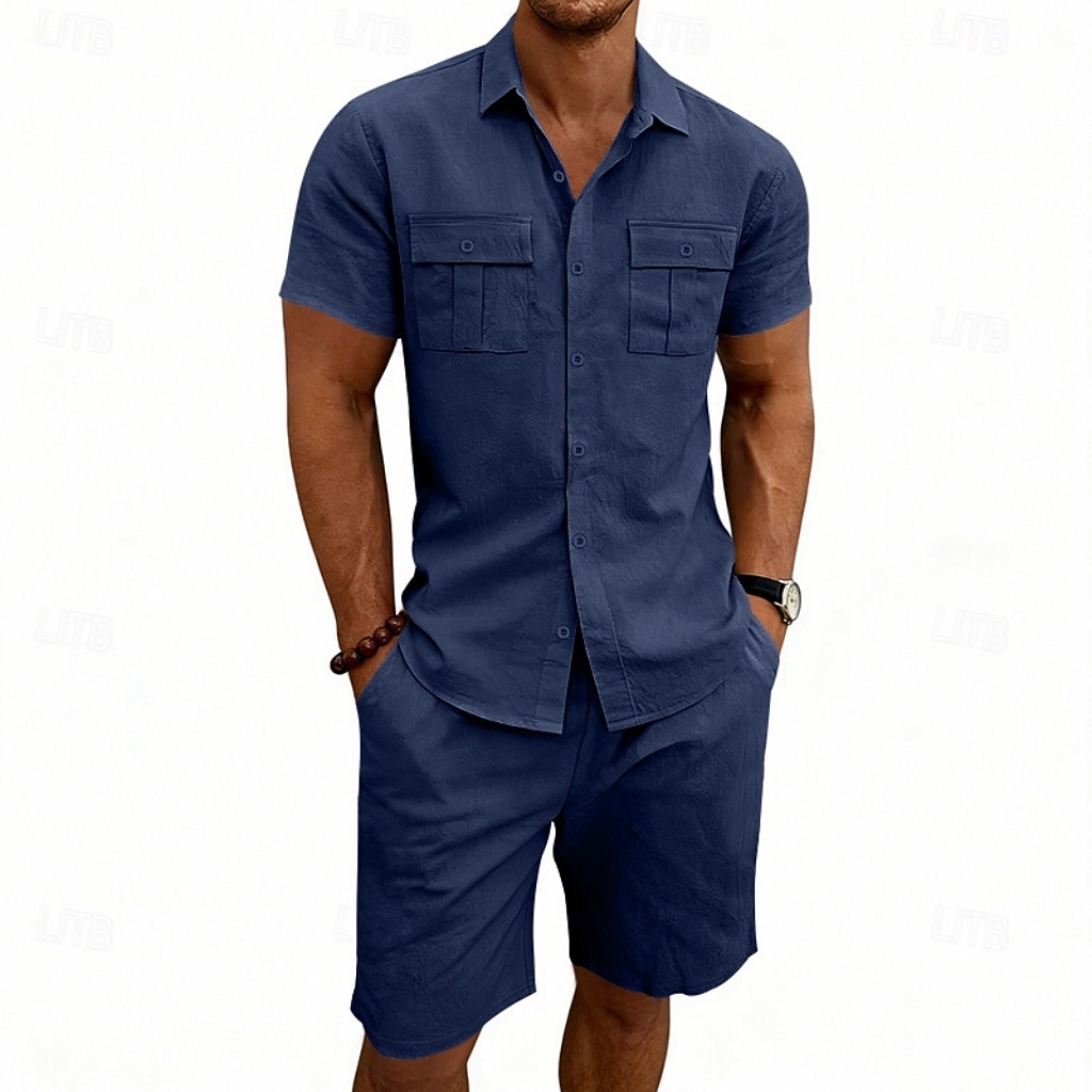Per uomo Camicia di lino Due pezzi Set Camicia E Shorts Shorts di Lino Shorts da Spiaggia Impostare Semplice Quotidiano All'aperto Vacanza Collo ripiegato Manica Corta Estate Moda Casual Confortevole del 2026 a $32.99 –P9