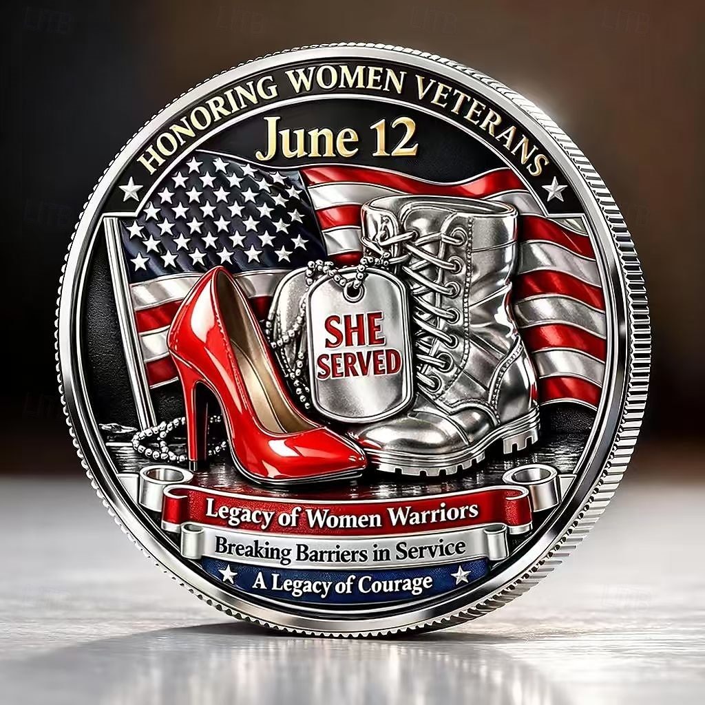 pamětní mince ke Dni veteránek na počest služby, odvaha &odkaz ženských vojenských hrdinek, sběratelská medaile, vlastenecký dárek pro veterány, oslava 12. června 2026 - $19.99 –P2