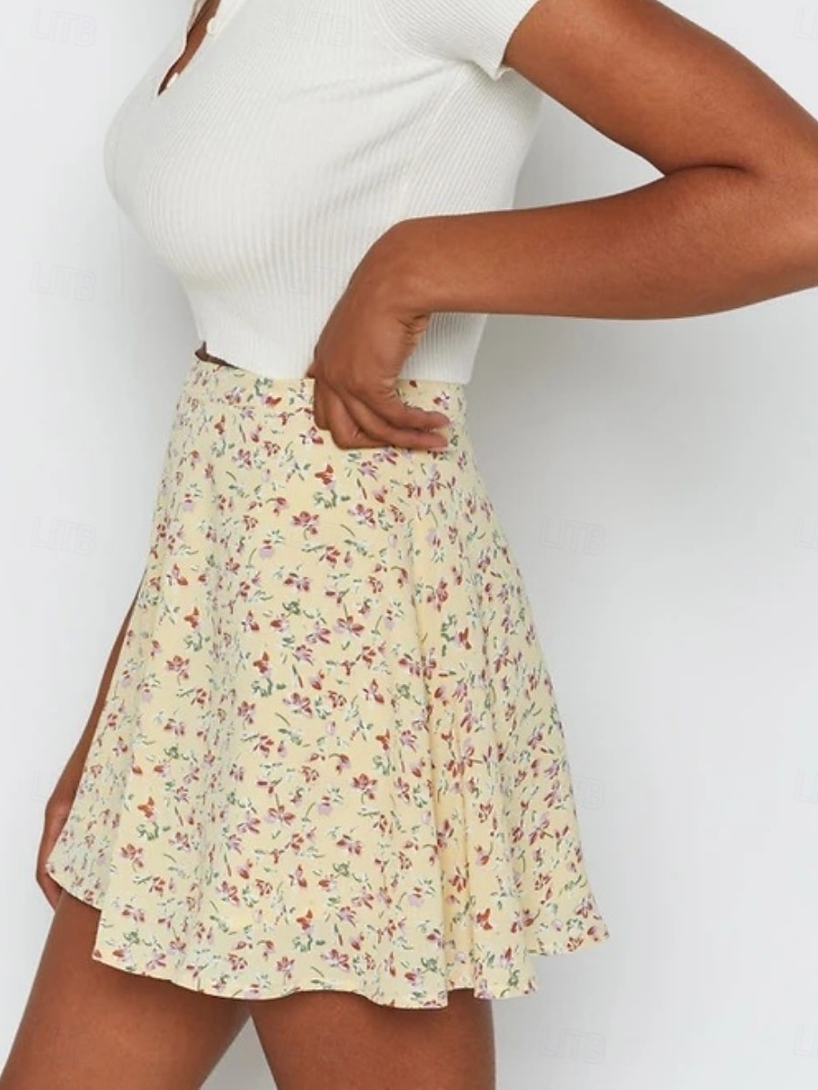Damskie Spódnica wakacyjna Moda Codzienny Mini Wysoka talia Spódnice Kwiatowy Nadruk Średnio elastyczny Codzienny Ulica Niebieski Czarny Żółty Czerwony Lato 2026 - $17.99 –P19
