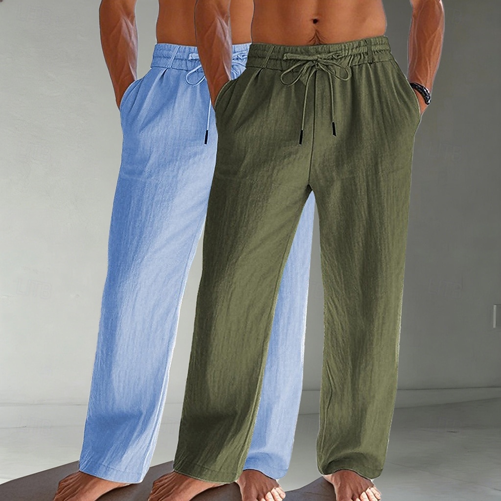 Homens Calças de linho Calças Calça verão Calças largas Calças de praia Com Cordão Bolsos Cintura elástica Tecido Conforto Respirável Comprimento total Diário Praia Férias Férias Havaiana Branco de 2026 por $39.99 –P8