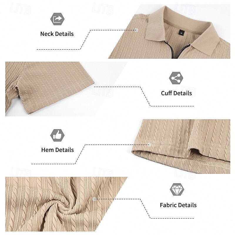Herr Strukturerad Quarter Zip Polo Ledigt Utomhus Fjärdedels blixtlås Kortärmad Mode Modern Ensfärgat Jacquard Stickat Sommar Vår Vår & Höst Smal passform Svart Vit Vinröd Marinblå Khaki grön Armégrön 2026 - $22.99 –P2