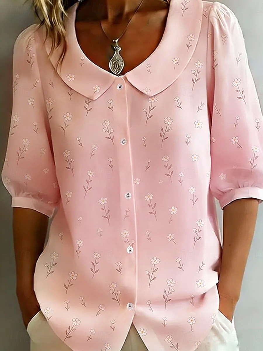Mujer Camisa Camisa con botones Blusa Botones Floral Elegante Clásico Moderno Manga Larga Cuello Camisero Tops regulares Diario Festivos Noche Blanco Rosa Verde Trébol Rosa Brillante Verano Primavera 2026 - $28.99 –P5