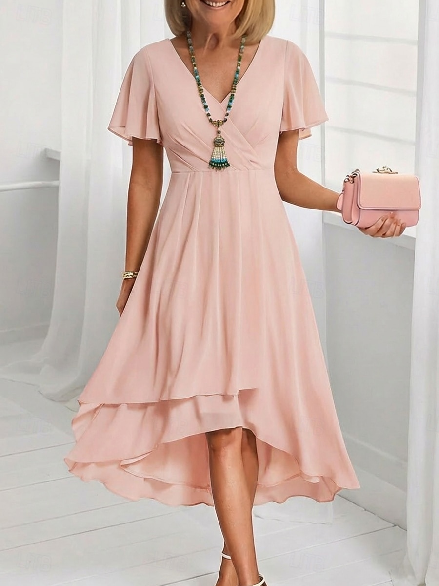 Per donna Abito Midi Vestito Casual Vestito in Chiffon Vestito a ruota Elegante Moda Moderno All'aperto Vacanza Uscire Vestibilità regolare Semplice Manica Corta Scollo a V Blu Rosa chiaro Nero Bianco del 2026 a $16.99 –P11
