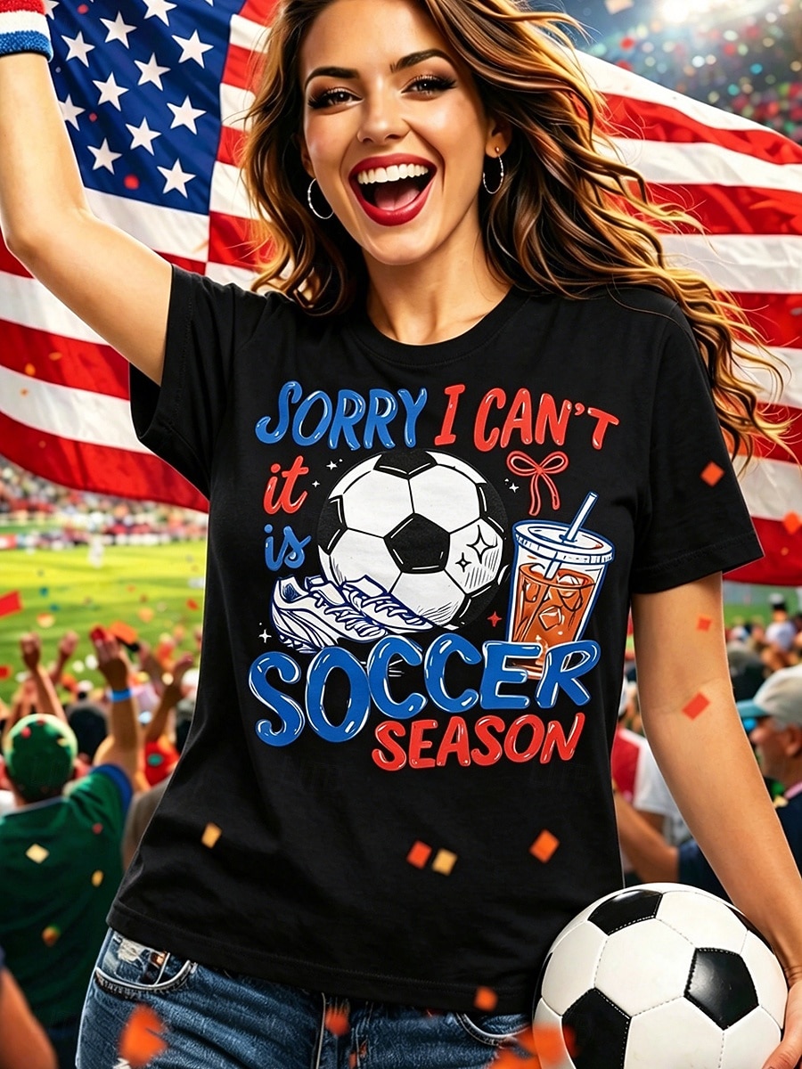 Soccer Women's T Shirt Print Graphic Stylish Classic Casual Short Sleeve Crew Neck Regular Tops Casual Daily Sports Blue Black White Red Green Summer Spring 2026 - $21.99 –P3