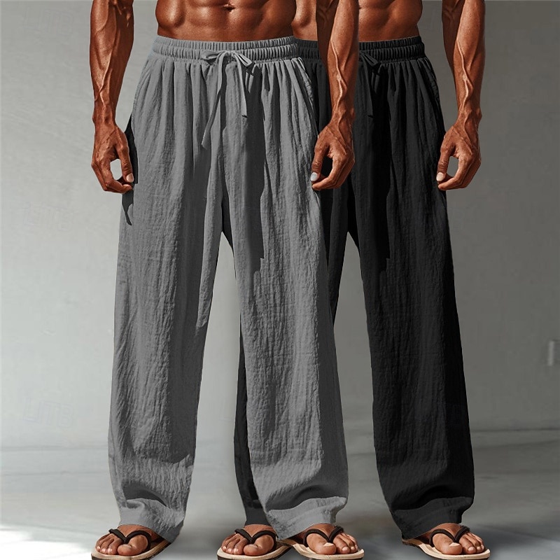 Men's Linen Pants Trousers Summer Pants Baggy Pants Beach Pants Drawstring Elastic Waist Straight Leg Plain Comfort Breathable Full Length Casual Daily Outdoor Vacation Fashion Green+Gray White+Navy 2026 - $34.99 –P9