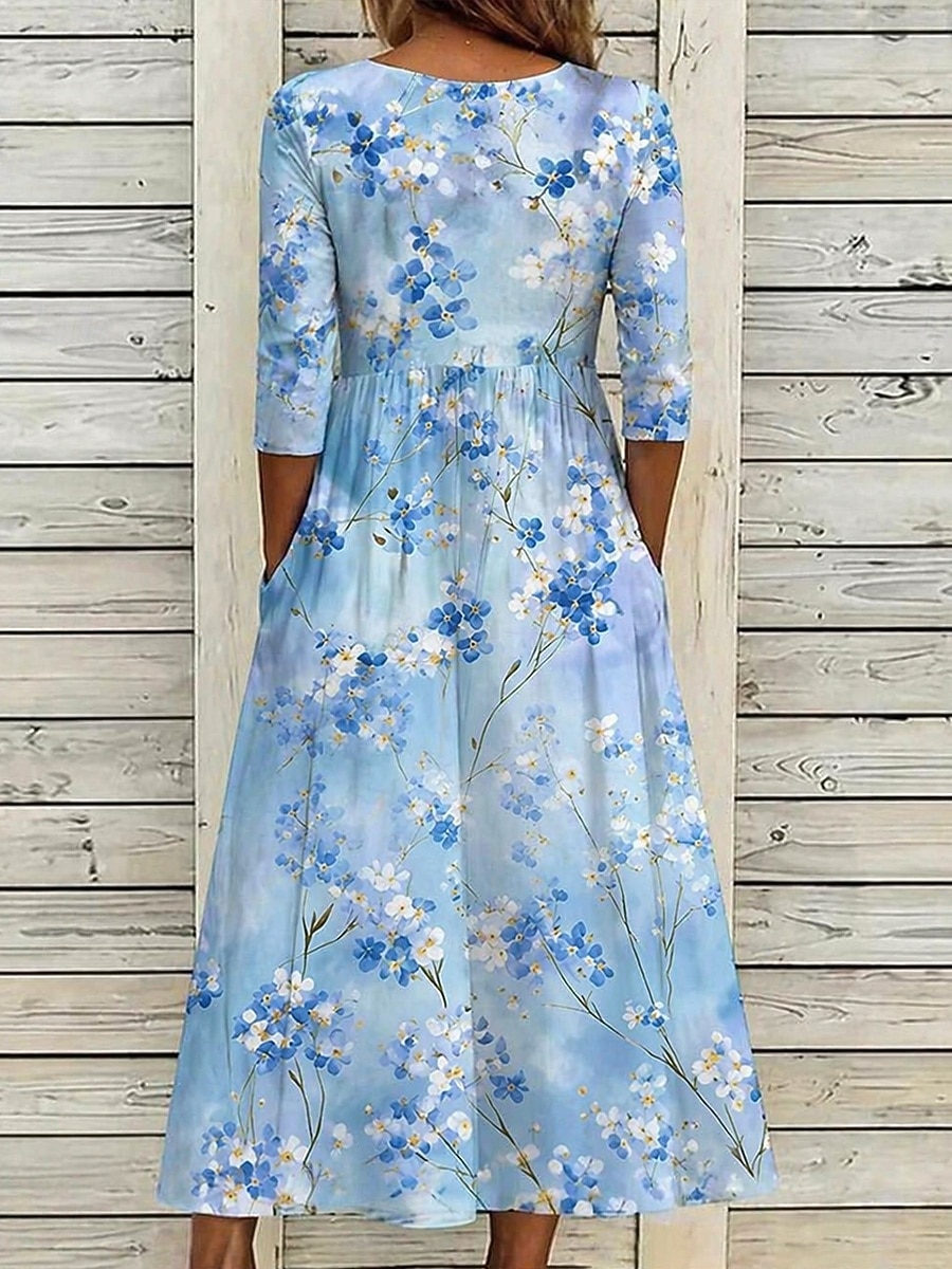 Per donna Abito Midi Abito a Tubino Vacanza Casual Boho Quotidiano Abito Estivo Abito Primaverile Vestibilità regolare Floreale Grafico Mezza Manica Girocollo Rosa Azzurro cielo Beige Estate Primavera del 2026 a $32.99 –P8