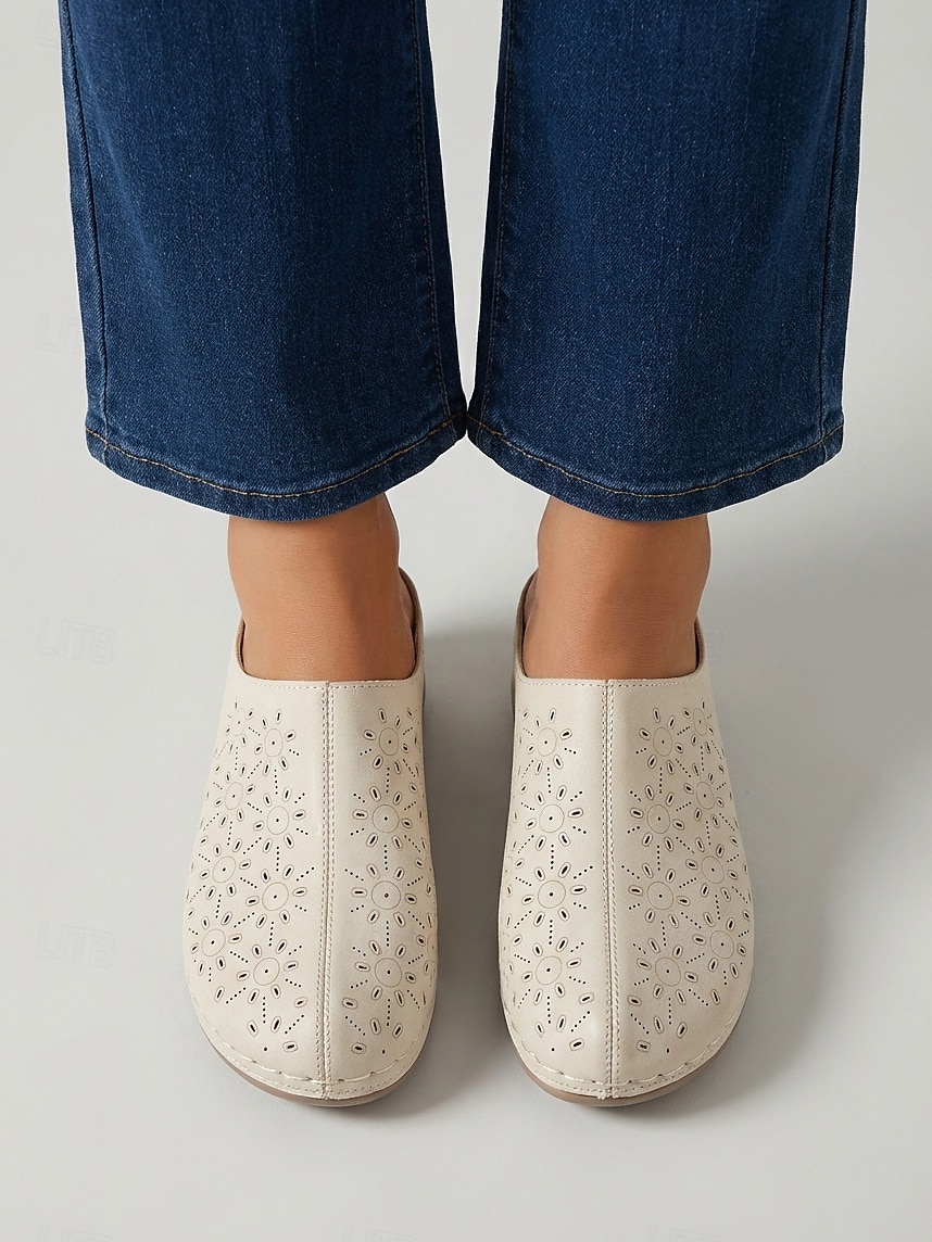 Beige perforerte mulletresko til dame – komfortable slip-on hagesko for turgåing, hjemmebruk og sommerlig fritidsbruk 2026 - $19.99 –P2
