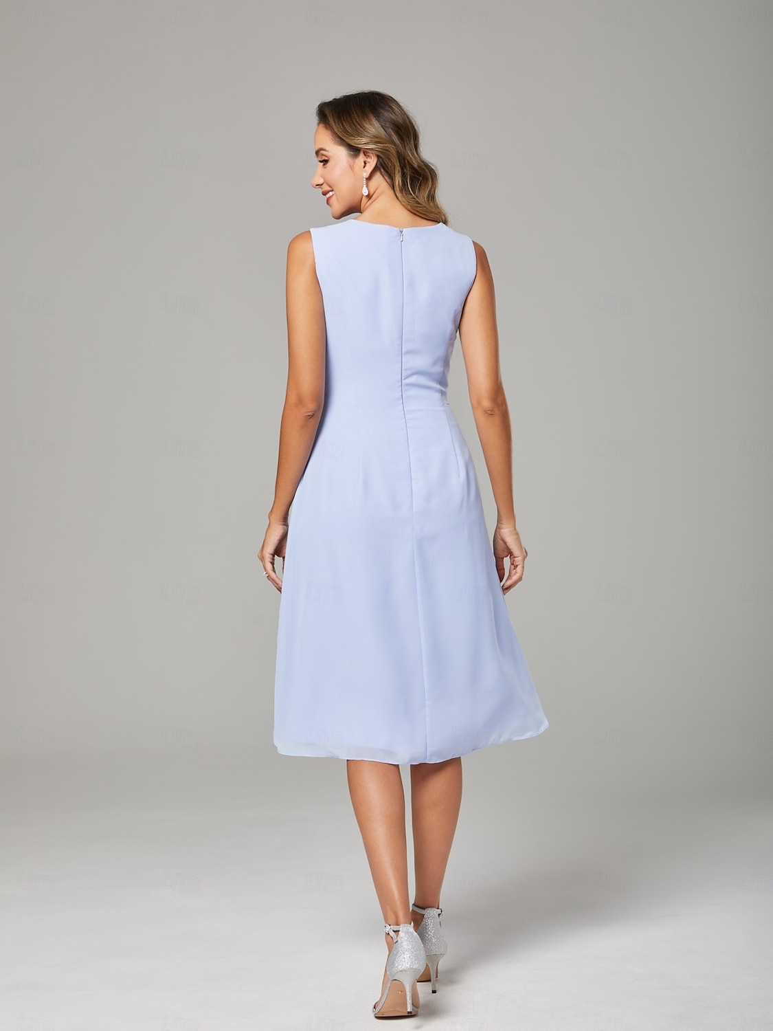 Due Pezzi Linea ad A Lunghezza al ginocchio Abito da invitata a nozze Abito da cerimonia per signora Senza Maniche Scollo Tondo Elegante Ospite di nozze Ricevimento di matrimonio Chiffon Pizzo Abiti del 2026 a $172.99 –P7