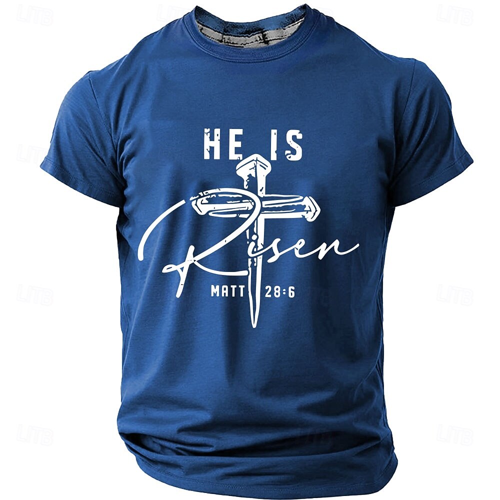 Maglietta da uomo a maniche corte con stampa croce di Gesù, tinta unita, girocollo, stile vintage retrò, ideale per festival quotidiani, blu, nero, bordeaux, estate, primavera, taglie S, M, L, XL, del 2026 a $18.99 –P3
