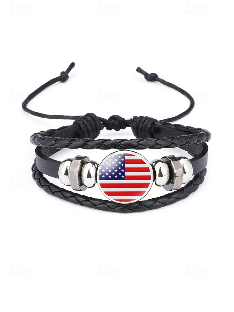 lega da uomo &Bracciale in misto pelle, con design a bandiera americana, misura regolabile, stile patriottico, ideale per il cinquecentesimo anniversario degli Stati Uniti, il giorno del 2026 a $7.99 –P4