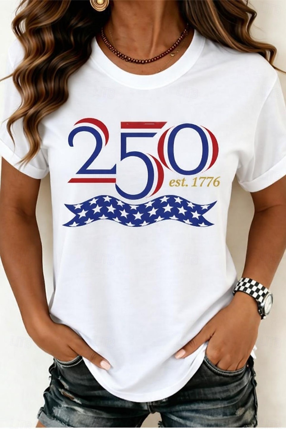 American Independence Day Women's T Shirt Print Graphic Flag Letter Vintage Fashion Stylish Short Sleeve Crew Neck Round Neck Long Tops Casual Daily Weekend Blue White Red / Blue Summer Spring Fall 2026 - $21.99 –P1