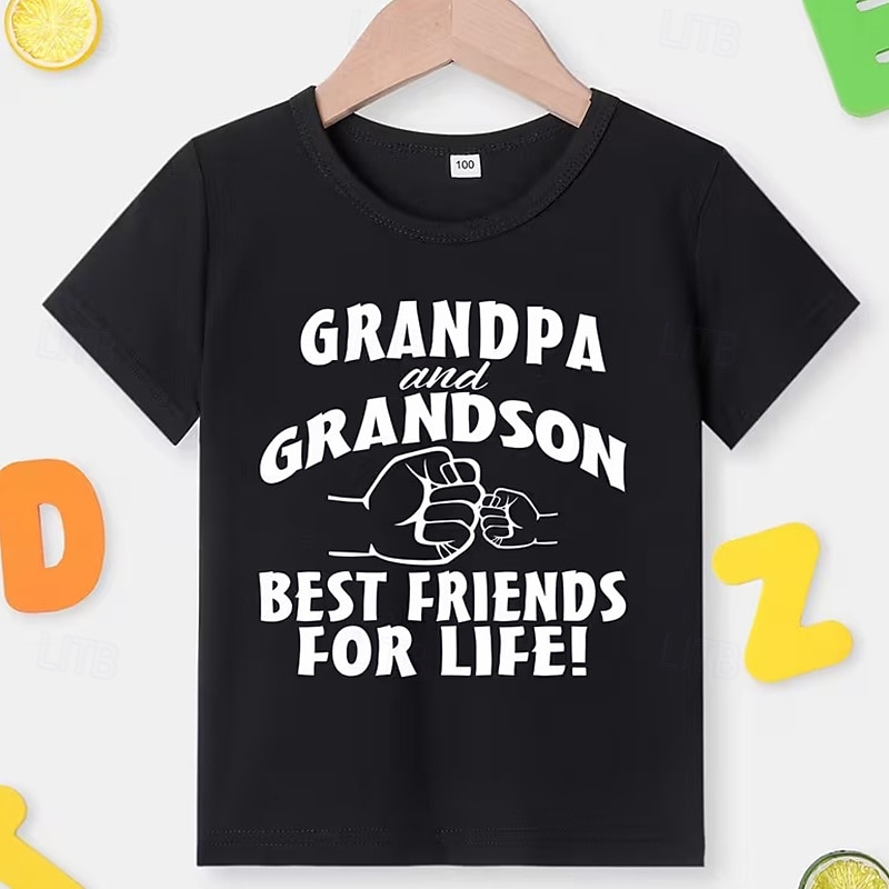 Baumwolle Kinder Jungen Blau Schwarz Grafik Buchstabe T-Shirt Bluse Rundhalsausschnitt Kurzarm Lässig Täglich Outdoor Mode Streetwear Designer Drucken Sommer 2026 - $15.99 –P1