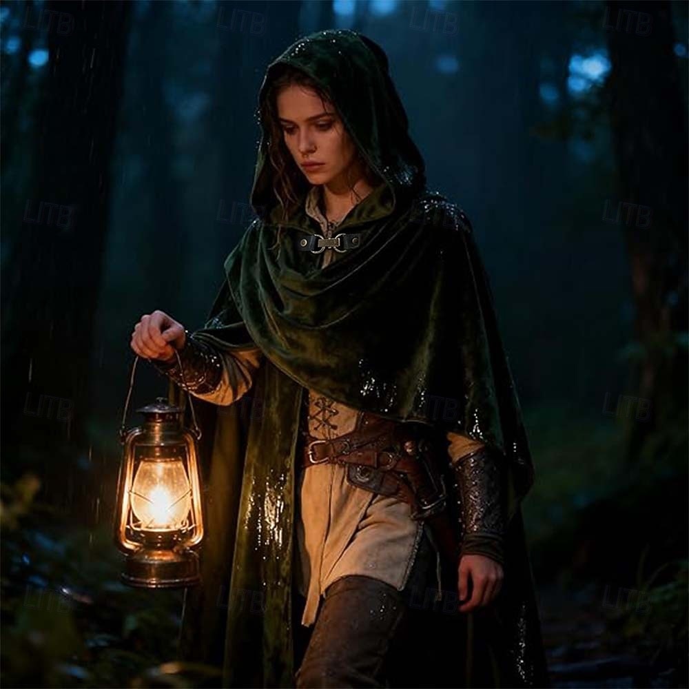 Medieval Renaissance Cape Hooded Viking Ranger Solid Color Fancy Dress Unisex Viking Halloween Carnival Party Performance LARP Adults' Cloak 2026 - $32.99 –P6