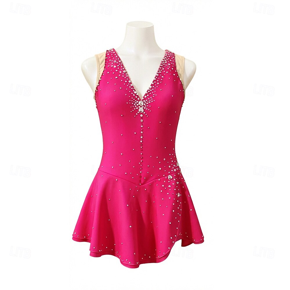 Eiskunstlaufkleid Damen Eislaufen Kleid Rot Patchwork Asymmetrischer Saum Dehnbar Training Wettbewerb Eiskunstlaufkleidung Klassisch Kristall / Strass Ärmellos Eislaufen Eiskundstlauf 2026 - $305.39 –P3