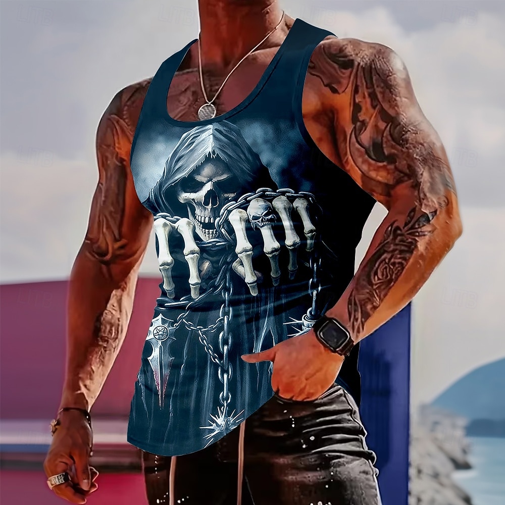 Tank Top Χάλοουιν για Άνδρες με Κρανίο με Χέρια Σκελετού και Αλυσίδες Γκόθικ Τρόμου Σκοτεινός Μοτοσικλετιστής Ροκ Μέταλ Graphic Muscle Fit Μη Κοντά Μανίκια Γυμναστήριο Fitness Στριτγουέρ Χαλαρός 2026 - $17.99 –P2