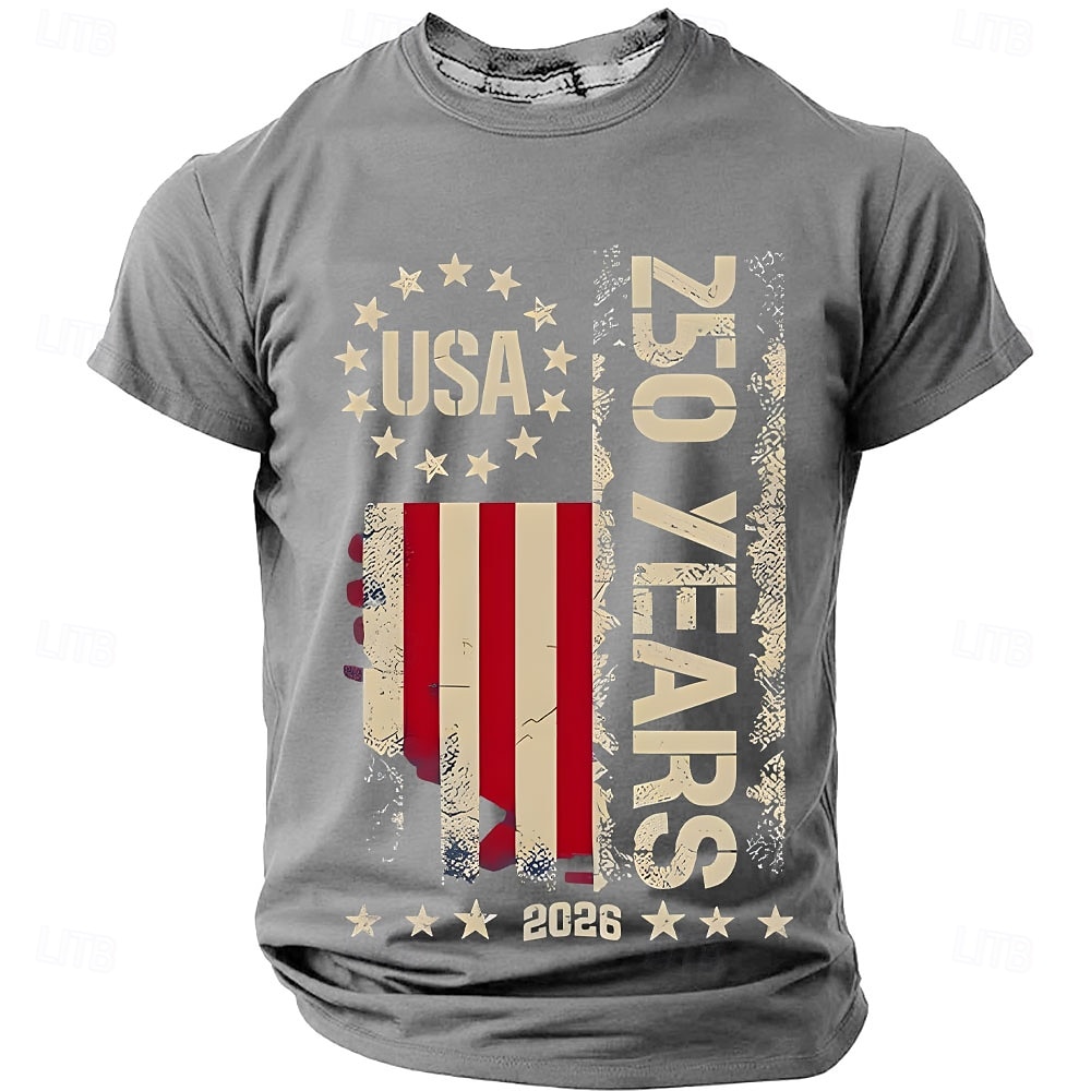 4. juli 2026 250. Herre Helfarge Amerikansk amerikansk flagg T skjorte Kortermet T skjorte 3D-utskrift Crew-hals Skjorte Vintage retro Patriotisk Daglig Festival Blå Svart Burgunder Sommer Vår Klær S 2026 - $18.99 –P5