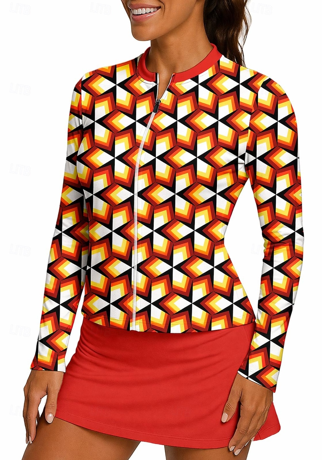 Dames Geometrisch Sportshirt Tennisshirt Tennistop Lange mouw Vetoketju Bloemig UPF50+ UV-bestendig Hoge Elasticiteit Vochtregelerend Ademend Volleybal Tennis Golf Opstaand Rits kraag Hemd Sweatshirt 2026 - $20.99 –P6