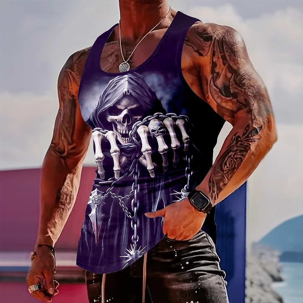 Tank Top Χάλοουιν για Άνδρες με Κρανίο με Χέρια Σκελετού και Αλυσίδες Γκόθικ Τρόμου Σκοτεινός Μοτοσικλετιστής Ροκ Μέταλ Graphic Muscle Fit Μη Κοντά Μανίκια Γυμναστήριο Fitness Στριτγουέρ Χαλαρός 2026 - $17.99 –P3