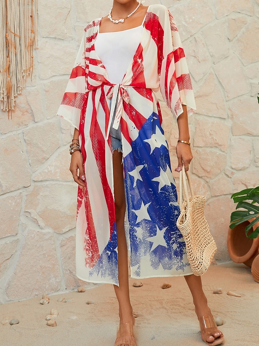 Mujer Bañadores Tapadera Traje de baño Vacaciones Ropa de playa Bandera Escote en Pico Manga Larga Trajes de baño 2026 - $29.99 –P13