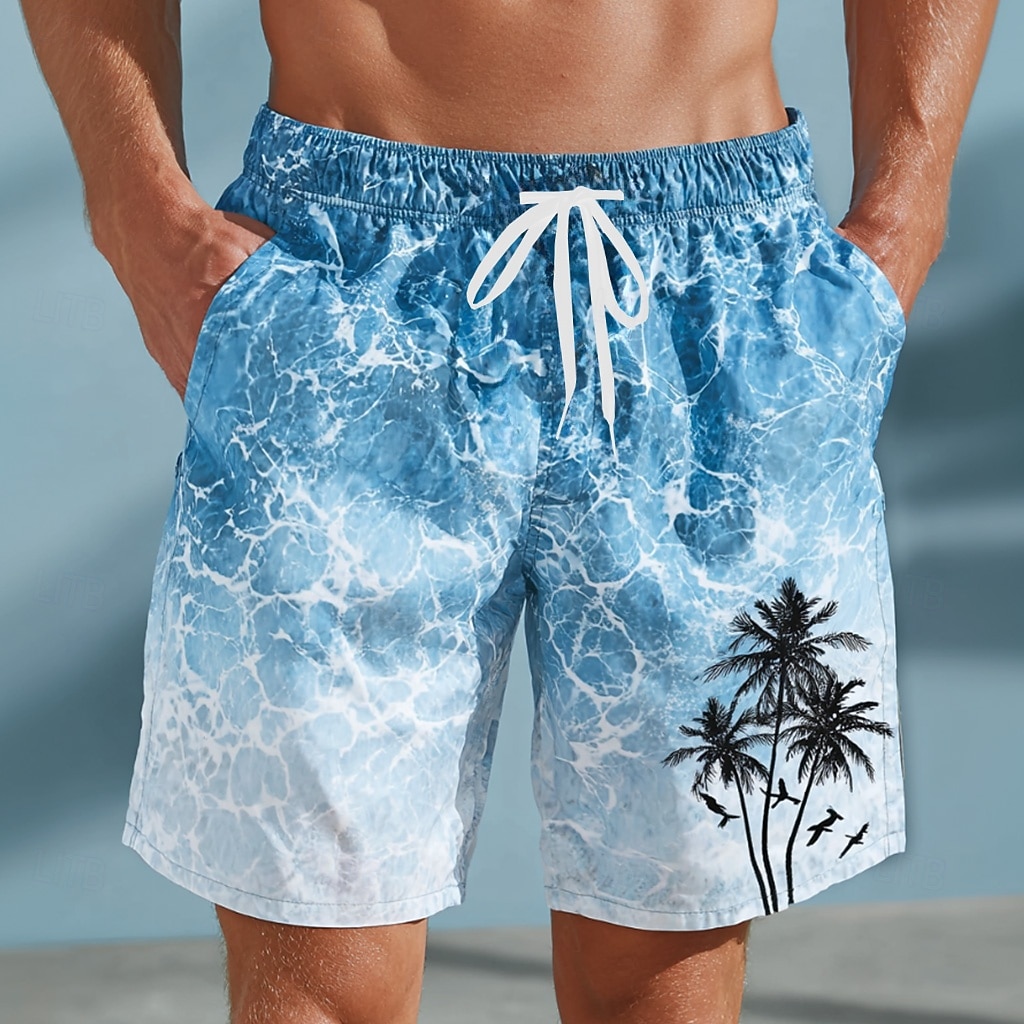 Herre Kokosnøttre Tropiske planter Havbølger Badeshorts Badedrakter Badeshorts Surfeshorts Medium Midje Hawaiisk Strandferie Sidelommer Mesh fôr Elastisk snøring i midjen Designer Klær 2026 - $20.99 –P1