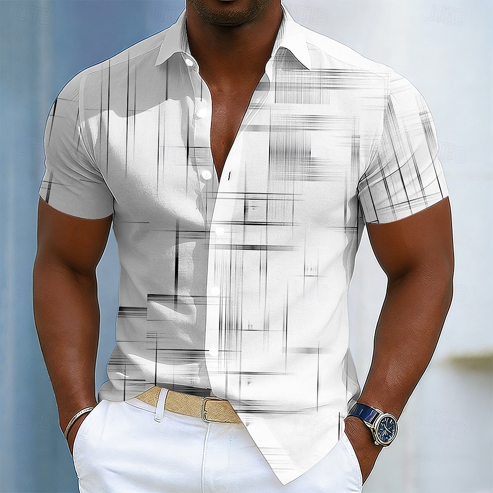 Ανδρικά Γεωμετρικό Linie Αφηρημένη τέχνη Πουκάμισο Πουκάμισο με κουμπιά Κοντομάνικο Business Casual Καθημερινά ΕΞΩΤΕΡΙΚΟΥ ΧΩΡΟΥ Διακοπές Καλοκαίρι Άνοιξη Απορρίπτω 3D εκτύπωση Λινό σαν πουκάμισο 2026 - $25.99 –P5