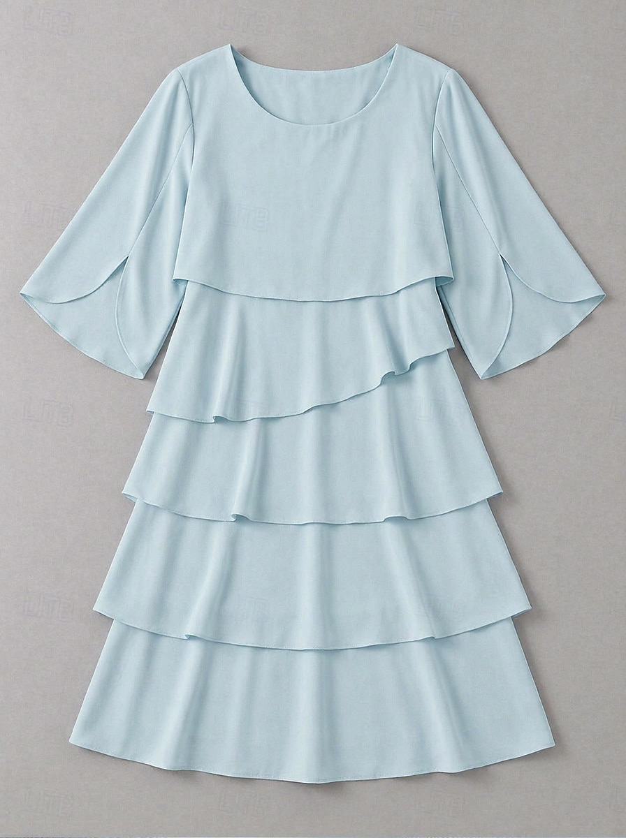 Per donna Mini Abito Vestito in Chiffon Abito da invitata a nozze Abito a Strati Moda Moderno All'aperto Ferie Uscire Vestibilità regolare Semplice Mezza Manica Girocollo Blu Nero Rosa Primavera del 2026 a $28.99 –P3